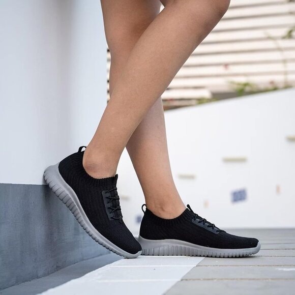 Tiosebon Womens Black Slip On Walking Lightweight Running Memory Foam Sneakers - Picture 4 of 7